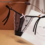 Transparent Embroidery Mesh Thong Bandage Bow Strap Women Fashion Underwear Panties Briefs Hot Gilr Love G-String
