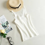 Spring New Hook Flower Lace Solid Stitching V-neck Camis Female Knitted Short Section Slim Outer Wear Shirt Trend Tank