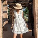 Fongt Dress Summer New White Vest Dress Female Embroidered Small Short Dress European Women's