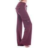 Elastic Waist Button Pocket Yoga