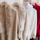 Collar Winter Shawls And Wraps Bohemian Fringe Oversized Womens Winter Ponchos And Capes Batwing Sleeve