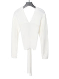 Fongt Design Sweater Women's New Spring 2025 V-Neck Bow Tie With High-End Sleeve
