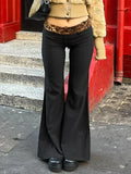 Leopard Splice Elastic Waist Flare Leg Pants-Outfit