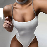 Fongt And Summer New Diamond Chain Shoulder Strap Spilt Sleeveless Sling Sexy Back Onesie Women's