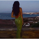 Green Sequin Backless Sling Maxi Dress-Outfit