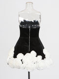 Vietnamese Style Sexy Dress 2025 Summer New Velvet Chest Three-Dimensional White Rose Small Puffy Dress