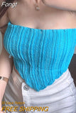 Women's Knit Bandeau Crop Tops, Strapless Sleeveless Solid Color Hanky Hem Tube