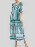 Fongt Vintage 2025 Spring New Fashion Design Prints V-Necked Leaf-Side Dresses For