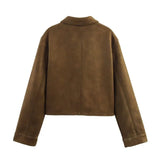 Fongt Women's Clothing 2025 Explosion ZA Velvet Effect Collared Long-Sleeved Jacket Jacket