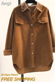 Mid-length Corduroy Shirts Women Autumn Casual Solid Simple All-match Cozy Loose Korean Style College Office Ladies