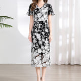 Fongt Banquet Famous Wind V-Neck Short-Sleeved Body-Brace Three-Dimensional Flower Lace Dress 2025 New