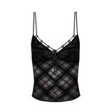 Women Y2k Dark Academia Camisole Vintage Mesh See Through Crop Top Coquette 2000s Aesthetic Gyaru Halter Top Hot Sexy-Outfit