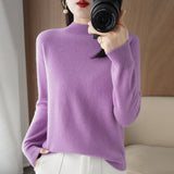 Fongt 2024 Autumn / Winter New Women's Korean Version Slim Half High Collar Short Solid Color Bottom Sweater-Outfit