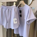 Sports Suits Women Summer Short Sleeve T-shirt Tops Wide Leg Shorts Two Piece Sets Letter Embroidery Womens Sporty