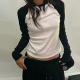 Vintage Raglan Long Sleeve Crop Top-Outfit