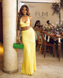 Fongt Spring And Summer New V-Neck Sling Vest Folding Hips Long Skirt Wool Set LX0187