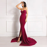 Slit Bare Shoulder Red Night Gown Party