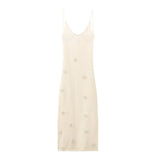 Fongt Women's Dress 2025 Spring And Summer Fashion Sexy V-Neck 3D Effect Knitted Sling Dress
