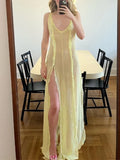 Sexy Mesh See Through Long Dress Fairycore Woman Ruffles Split Dress Y2K Backless Sundress Women Beach Boho Cover-Ups-Outfit