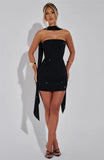 Sequin Tube Bodycon Mini Dress With Sparkle Scarf Collar-Outfit