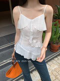 Fongt Xixi 2025 Summer New Temperament Pure Temperament Lotus Leaf Side Solid Color Bottom Sling Vest Women 89446