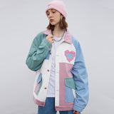 Hop Streetwear Jacket Color Block Patchwork Heart Jacket 2022 Men Autumn Harajuku Cotton Casual Jacket Coat Pockets