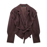 Fongt Women's ZA Autumn And Winter New Street Fashion Girded Shoulder Deer Leather Jacket Jacket Women