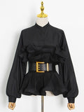 Fongt Long-Sleeved Lotus Leafy Shirt Women 2025 Autumn New Fashion Korean Version Of High-Waisted Collars On The Body Of Women's Clothing