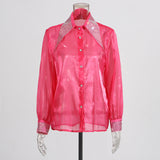 Fongt Temperament Commuting Blouse 2025 Autumn New Collar Collar Drilled Single Buckle Repair Slim Thin Shirt Female Tide