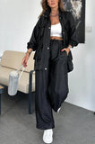 Fongt Women's Straight Trousers Two-Piece Solid Fashion Long-Sleeved Jacket Three-Dimensional Pocket 3035