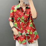 Stylish Polka Dot Printed Blouse Female Clothing Single-breasted Summer Short Sleeve Casual Turn-down Collar Shirt-Outfit