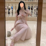 Fairy Temperament Sweet V Collar Fold Wrinkle Dress Female Summer New Style Gentle Wind Foreign Style Fashion Vacation Fairy Dress-Outfit