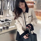 New Small Fragrant Style Short Style Coat Small Square Collar Fashion Temperament Single-Breasted Imitation Double-Sided Knitted Cardigan Girl-Outfit