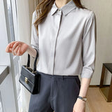 Spring Satin Women's Shirts Fashion Silk Button Solid OL Elegant Ladies Tops Long Sleeve Blouse Basic Women Shirts