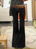 Leopard Splice Elastic Waist Flare Leg Pants-Outfit