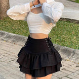 Dark Personality Side Waist Band Skirt Ins2023 Spring Girl's New Half Skirt-Outfit