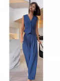 Fongt Women's Clothing 2025 Spring New V-Neck Sleeveless Vest Hanging Broad-Legged Trousers Casual Set