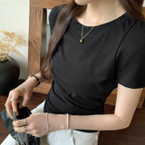 Color Shoulder Short-Sleeved T-Shirt Women's Summer 2024 New Slim And Thin Fishbone Line Base Short
