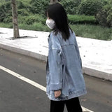 Fongt 2024 New Korean Version Of Denim Jacket Women's Loose Ins Versatile Medium Long Long Sleeve Student Jacket-Outfit