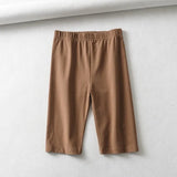 women cotton high waist elastic pure color slim Knee-Length bike shorts
