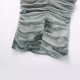 New Silk Screen Printing Pleated Trim Blouse 3067054-Outfit