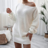 Shooting Autumn And Winter Long Sleeves Collar Casual Loose Knitted Sweater Skirt Burst Women's