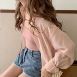 Fongt Sense Behind The Fork Long-Sleeved Shirt Women Loose Solid Color Wear Sunscreen Summer New