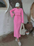 Fongt High-Waisted Autumn And Winter Sweater Dress Solid Casual Base Knitted Long Dress