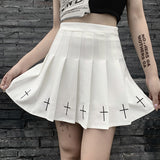 Women&/39;s High Waist Gothic Punk Mini Skirts Ladies Cross Pattern Mini Pleated Skirt Dark Style Club Party Streetwear