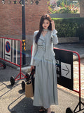 Fongt Xixi 2025 Spring New Temperament Chiffon Shirt + High-Waist A-Word Half-Body Dress Two-Piece Suit Female 89248