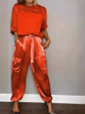 Fongt Fashion Lady Smooth Sleeve Half-Sleeveed Trompack Two-Piece Set