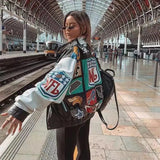 Red Bomber Jacket Women Long Sleeve racing Jackets Vintage Printed zipper Women's Jacket Spring 2022 Polyester women
