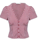 Fongt Short-Sleeved Plaid Shirt Top Spring And Summer Women's Clothing
