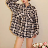 Women's Small Incense Plaid Weed Coat Autumn New Lazy Leisure Long Long-Sleeved Cardigan P4-6038-Outfit